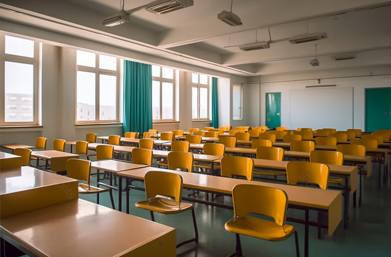 高中学校里的空教室木制桌椅摄影图,高清,摄影图,摄影图片,图片大全,摄影图免费下载